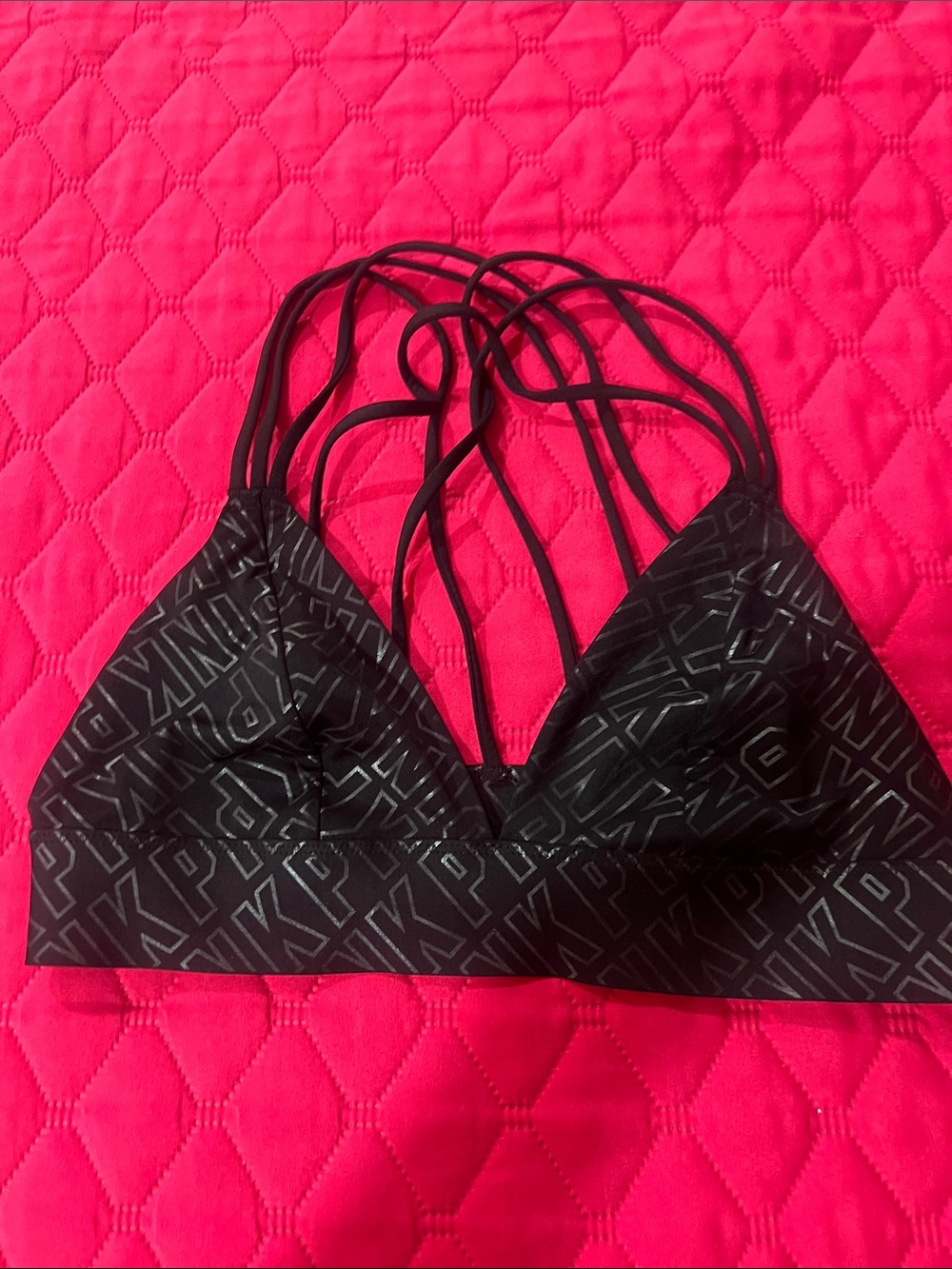 PINK Victoria's Secret Black Logo Strappy Bralette